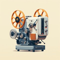 Antique Movie Projector With Orange Wheels