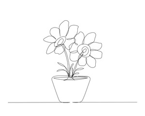 Continuous one line drawing of house plant in a pot. House plant or flower in a pot single outline vector illustration. Editable stroke.