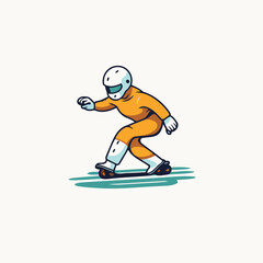 Fototapeta na wymiar Skateboarder in orange suit and helmet riding on skateboard. Vector illustration.