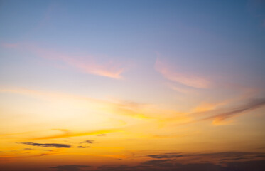 Beautiful , luxury soft gradient orange gold clouds and sunlight on the blue sky perfect for the background, take in everning,Twilight, Large size, high definition landscape photo