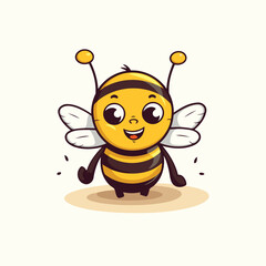 Cute cartoon bee vector illustration. Cute little bee character.