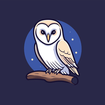 Owl logo. Vector illustration of an owl on a tree branch.