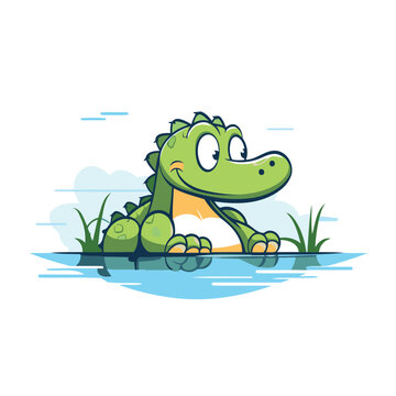 Cute crocodile cartoon in flat style. Vector illustration isolated on white background.