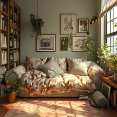 A photo of a cute and sweet vintage living room