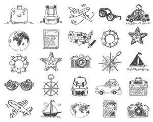 Obraz premium Vector set of travel doodle icons