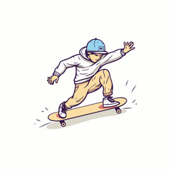 Skateboarder in helmet riding a skateboard. Vector illustration.