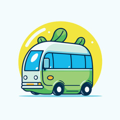 Vector illustration of a bus in a flat style. Summer vacation.