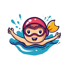 Swimming boy with goggles and cap. Vector illustration in cartoon style.