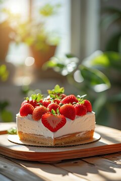 Gâteau à la fraise en forme de cœur, dessert pour les amoureux, image ia générative