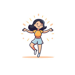 Happy woman in sportswear jumping and smiling. Vector illustration.