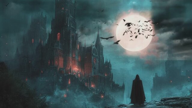haunted castle with a dark. seamless looping time-lapse animation video background