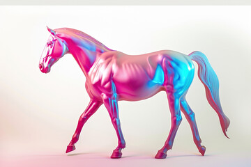 Obraz premium On a white surface, a poised horse in delightful shades of pink and blue