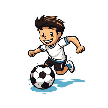 Illustration of a soccer player running with ball on white background.