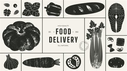 Healthy food horizontal design template. Organic vegetable collection. Vector illustration