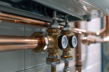 A detailed close up of a bunch of pipes on a wall. Can be used for industrial or construction-related projects