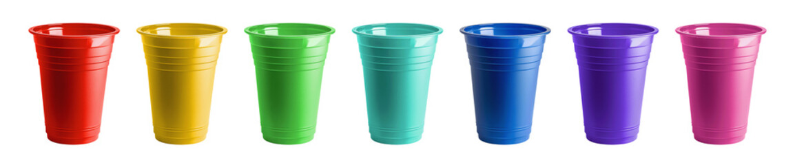 Collection set of plastic cups isolated on transparent or white background, png