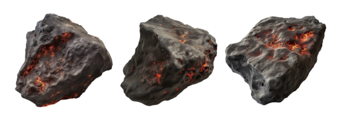 Lava stones isolated on transparent or white background, png
