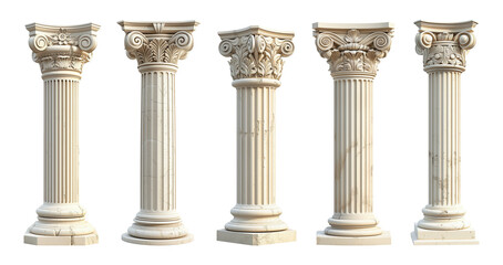 Greek columns isolated on transparent or white background, png - obrazy, fototapety, plakaty