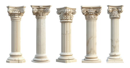 Greek columns isolated on transparent or white background, png