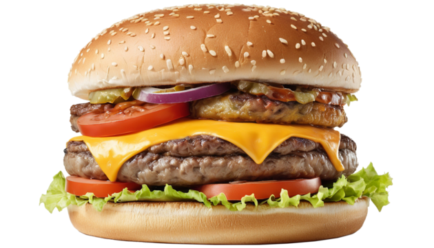 Classic Beef Cheese Burger On transparent background PNG file
