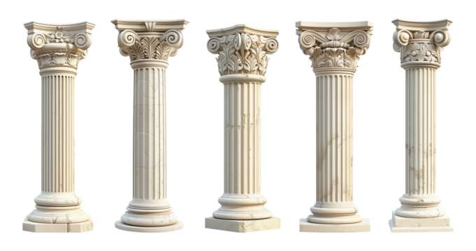 Greek columns isolated on transparent or white background, png