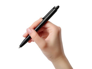 Hand holding a pen isolated on transparent or white background, png