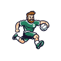 Illustration of a rugby player running with ball viewed from front set inside circle on isolated background done in retro style.