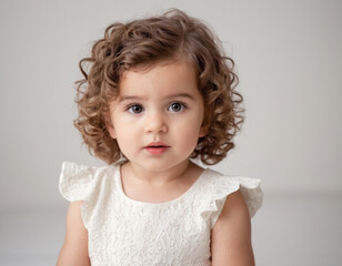 Naklejka premium portrait of a little girl little girl curly girl Small child curly baby baby head child's face girl's face beautiful girl beautiful curly girl
