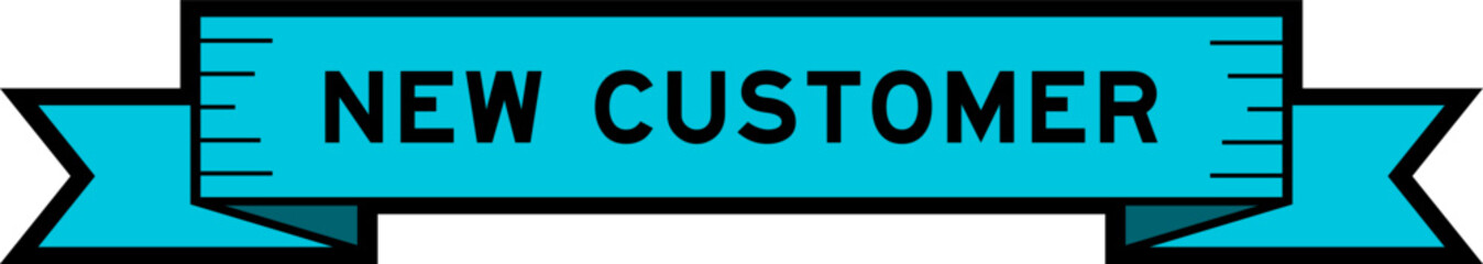 Ribbon label banner with word new customer in blue color on white background
