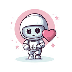 Cute astronaut holding heart. Cute cartoon character. Vector illustration.