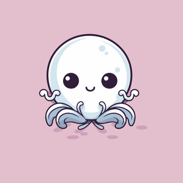 Cute cartoon octopus on a pink background. Vector illustration.