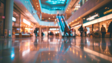 Abstract blur with bokeh and defocused interior shopping mall in department store for background.
