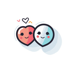 Cute couple of hearts in love. Vector illustration in flat style