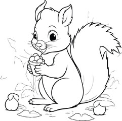 Black and white squirrel with eggs. Vector illustration for coloring book.