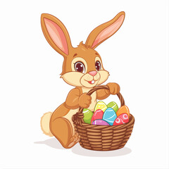 Easter Bunny with basket full of easter eggs