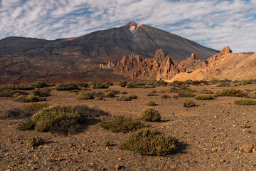 Valley with view at Teide volcano, Tenerife island, Spain
