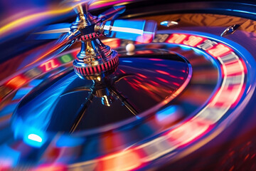 Roulette wheel in motion, capturing the blur of colors and the anticipation of chance