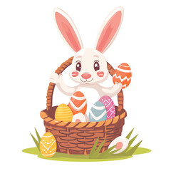 Easter Bunny with basket full of easter eggs