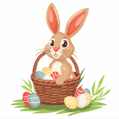 Easter Bunny with basket full of easter eggs