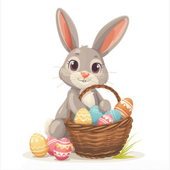 Easter Bunny with basket full of easter eggs