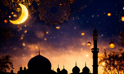 month of Ramadan and a beautiful lamp. Selective focus.