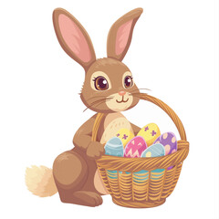 Easter Bunny with basket full of easter eggs