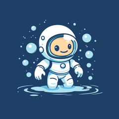 Obraz na płótnie Canvas Astronaut in water. Cute cartoon character. Vector illustration.