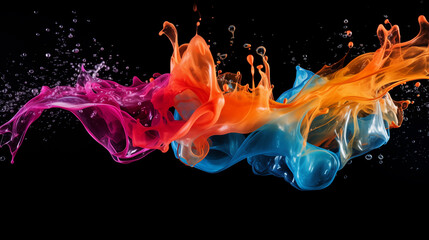 colorful splash water on black background