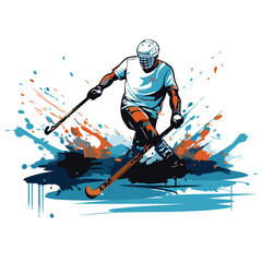 Hockey player with a stick and puck. Abstract vector illustration.