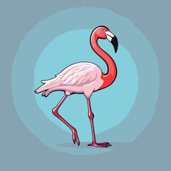 Flamingo. Vector illustration in cartoon style on blue background.