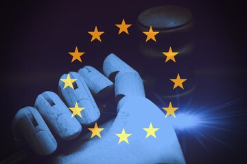 AI act regulation symbol in Europe. Concept words AI artificial intelligence act regulation on...