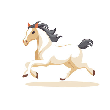 White horse running. cartoon vector Illustration isolated on a white background.