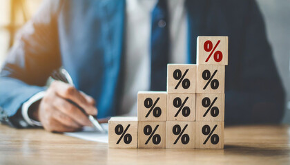 rising percentage signs in blocks, symbolizing inflation and economic growth
