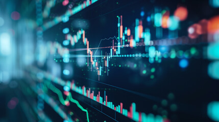 Financial screen filled with stock graphs and bull market symbols, indicating prosperous fund and money flow